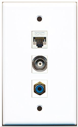 RiteAV - 1 Port RCA Blue and 1 Port BNC and 1 Port Cat5e Ethernet White Wall Plate