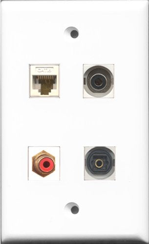 RiteAV 1 Port RCA Red and 1 Port Toslink and 1 Port 3.5mm and 1 Port Cat6 Ethernet White Wall Plate