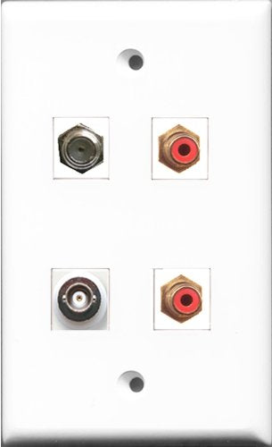 RiteAV - 2 Port RCA Red and 1 Port Coax Cable TV- F-Type and 1 Port BNC Wall Plate