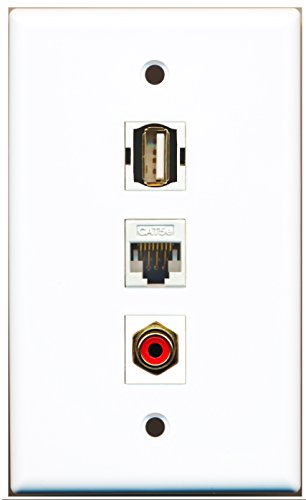 RiteAV - 1 Port RCA Red 1 USB A-A 1 Cat5e Ethernet White Wall Plate