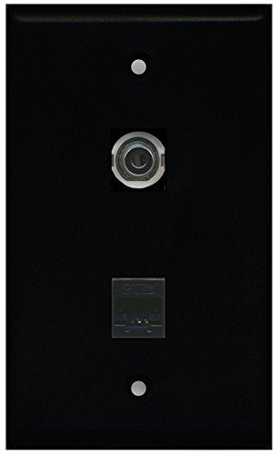 RiteAV - Black 1 Port 3.5mm 1 Port Cat5e Ethernet Black Wall Plate