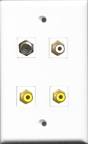 RiteAV 1 Port RCA White 2 Port RCA Yellow and 1 Port Coax Cable TV- F-Type Wall Plate