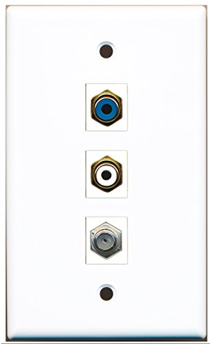 RiteAV - 1 Port RCA White and 1 Port RCA Blue and 1 Port Coax Cable TV- F-Type Wall Plate