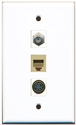 RiteAV - 1 Port Coax Cable TV- F-Type and 1 Port Phone RJ11 RJ12 Beige and 1 Port S-Video Wall Plate