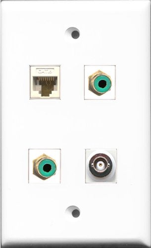 RiteAV - 2 Port RCA Green and 1 Port BNC and 1 Port Cat6 Ethernet White Wall Plate