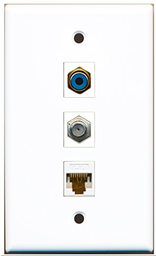RiteAV - 1 Port RCA Blue and 1 Port Coax Cable TV- F-Type and 1 Port Cat6 Ethernet White Wall Plate