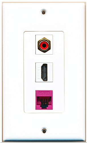 RiteAV - 1 Port HDMI 1 RCA Red 1 Cat5e Ethernet Pink Wall Plate Decorative