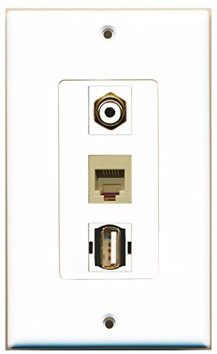 RiteAV - 1 Port RCA White and 1 Port USB A-A and 1 Port Phone RJ11 RJ12 Beige Decorative Wall Plate Decorative
