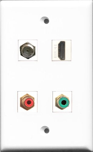 RiteAV 1 Port HDMI and 1 Port RCA Red and 1 Port RCA Green and 1 Port Coax Cable TV- F-Type Wall Plate