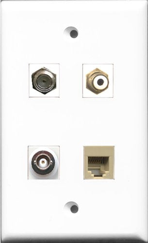 RiteAV 1 Port RCA White and 1 Port Coax Cable TV- F-Type and 1 Port Phone RJ11 RJ12 Beige and 1 Port BNC Wall Plate