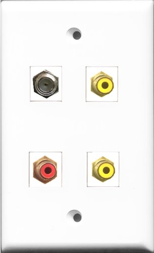 RiteAV 1 Port RCA Red 2 Port RCA Yellow and 1 Port Coax Cable TV- F-Type Wall Plate