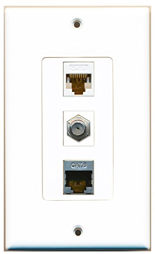RiteAV - 1 Port Coax Cable TV- F-Type and 1 Port Shielded Cat6 Ethernet and 1 Port Cat6 Ethernet White Decorative Wall Plate Decorative