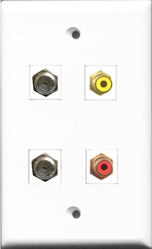 RiteAV 1 Port RCA Red and 1 Port RCA Yellow 2 Port Coax Cable TV- F-Type Wall Plate