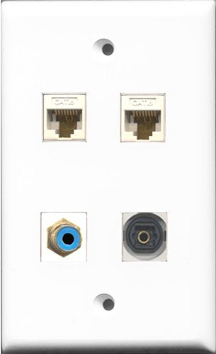 RiteAV 1 Port RCA Blue and 1 Port Toslink 2 Port Cat6 Ethernet White Wall Plate