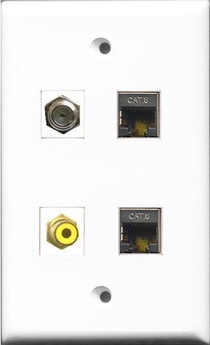 RiteAV 1 Port RCA Yellow and 1 Port Coax Cable TV- F-Type 2 Port Shielded Cat6 Ethernet Wall Plate