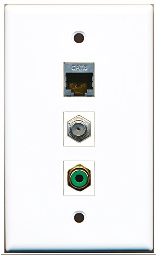 RiteAV - 1 Port RCA Green and 1 Port Coax Cable TV- F-Type and 1 Port Shielded Cat6 Ethernet Wall Plate