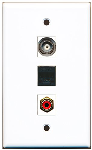 RiteAV - 1 Port RCA Red and 1 Port BNC and 1 Port Cat5e Ethernet Black Wall Plate