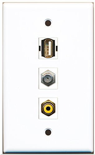 RiteAV - 1 Port RCA Yellow and 1 Port Coax Cable TV- F-Type and 1 Port USB A-A Wall Plate