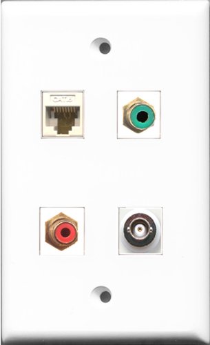 RiteAV 1 Port RCA Red and 1 Port RCA Green and 1 Port BNC and 1 Port Cat6 Ethernet White Wall Plate