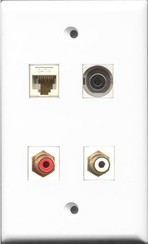 RiteAV 1 Port RCA Red and 1 Port RCA White and 1 Port 3.5mm and 1 Port Cat6 Ethernet White Wall Plate