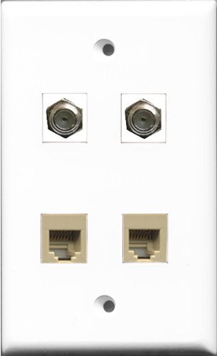 RiteAV - 2 Port Coax Cable TV- F-Type 2 Port Phone RJ11 RJ12 Beige Wall Plate