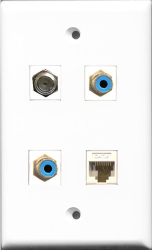 RiteAV - 2 Port RCA Blue and 1 Port Coax Cable TV- F-Type and 1 Port Cat6 Ethernet White Wall Plate