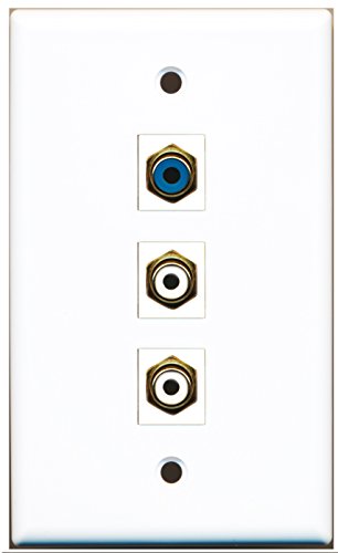 RiteAV - 2 Port RCA White and 1 Port RCA Blue Wall Plate