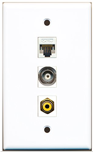 RiteAV - 1 Port RCA Yellow and 1 Port BNC and 1 Port Cat5e Ethernet White Wall Plate