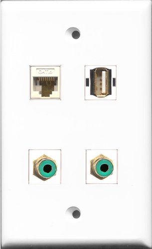 RiteAV - 2 Port RCA Green and 1 Port USB A-A and 1 Port Cat6 Ethernet White Wall Plate