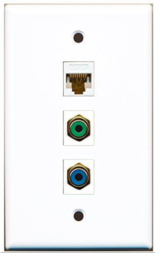 RiteAV - 1 Port RCA Green and 1 Port RCA Blue and 1 Port Cat6 Ethernet White Wall Plate