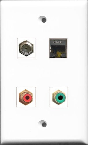 RiteAV 1 Port RCA Red and 1 Port RCA Green and 1 Port Coax Cable TV- F-Type and 1 Port Shielded Cat6 Ethernet Wall Plate