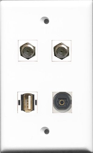 RiteAV - 2 Port Coax Cable TV- F-Type and 1 Port USB A-A and 1 Port Toslink Wall Plate