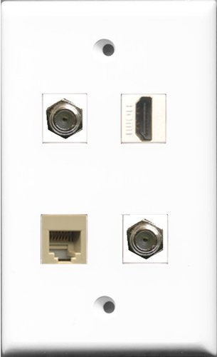RiteAV 1 Port HDMI 2 Port Coax Cable TV- F-Type and 1 Port Phone RJ11 RJ12 Beige Wall Plate