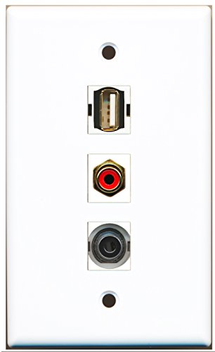 RiteAV - 1 Port RCA Red and 1 Port USB A-A and 1 Port 3.5mm Wall Plate