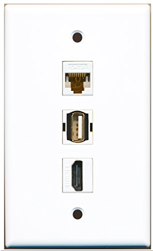 RiteAV - 1 Port HDMI and 1 Port USB A-A and 1 Port Cat6 Ethernet White Wall Plate
