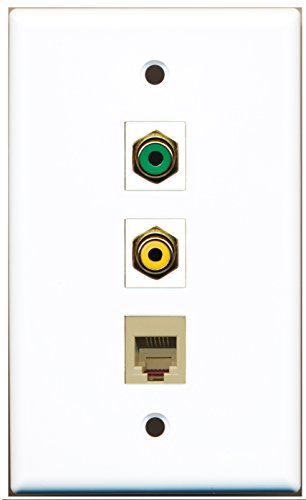 RiteAV - 1 Port RCA Yellow and 1 Port RCA Green and 1 Port Phone RJ11 RJ12 Beige Wall Plate