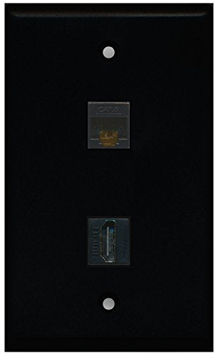 RiteAV - Black 1 Port HDMI 1 Port Cat6 Ethernet Black Wall Plate