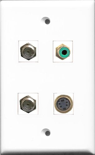 RiteAV 1 Port RCA Green 2 Port Coax Cable TV- F-Type and 1 Port S-Video Wall Plate