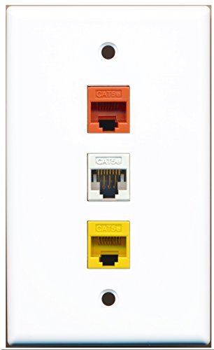 RiteAV - 1 Port Cat5e Ethernet White 1 Cat5e Ethernet Yellow 1 Cat5e Ethernet Orange Wall Plate