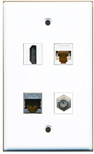 RiteAV - 1 Port HDMI 1 Port Coax Cable TV- F-Type 1 Port Shielded Cat6 Ethernet 1 Port Cat6 Ethernet White Wall Plate