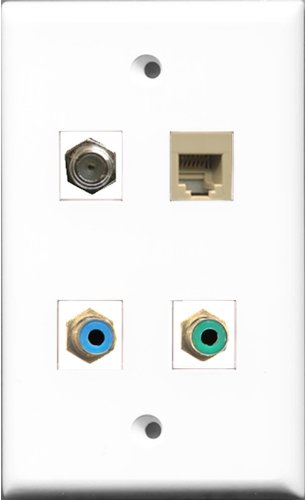 RiteAV 1 Port RCA Green and 1 Port RCA Blue and 1 Port Coax Cable TV- F-Type and 1 Port Phone RJ11 RJ12 Beige Wall Plate