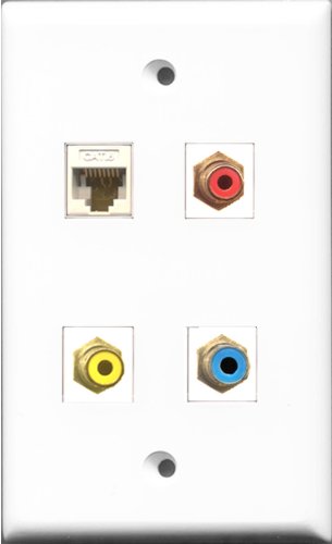 RiteAV 1 Port RCA Red and 1 Port RCA Yellow and 1 Port RCA Blue and 1 Port Cat6 Ethernet White Wall Plate