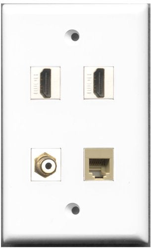 RiteAV - 2 Port HDMI 1 Port RCA White 1 Port Phone RJ11 RJ12 Beige Wall Plate