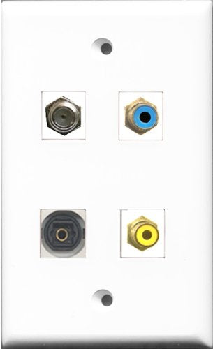 RiteAV 1 Port RCA Yellow and 1 Port RCA Blue and 1 Port Coax Cable TV- F-Type and 1 Port Toslink Wall Plate