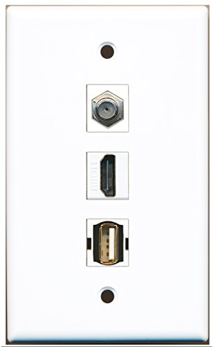 RiteAV - 1 Port HDMI and 1 Port Coax Cable TV- F-Type and 1 Port USB A-A Wall Plate