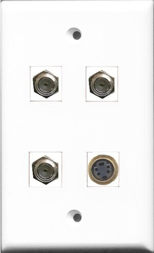 RiteAV - 3 Port Coax Cable TV- F-Type and 1 Port S-Video Wall Plate