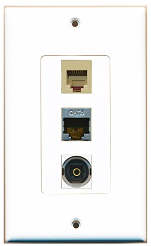RiteAV - 1 Port Phone RJ11 RJ12 Beige and 1 Port Shielded Cat6 Ethernet and 1 Port Toslink Decorative Wall Plate Decorative