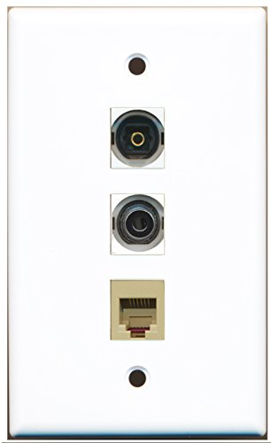 RiteAV - 1 Port Phone RJ11 RJ12 Beige and 1 Port Toslink and 1 Port 3.5mm Wall Plate