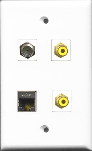 RiteAV - 2 Port RCA Yellow and 1 Port Coax Cable TV- F-Type and 1 Port Shielded Cat6 Ethernet Wall Plate
