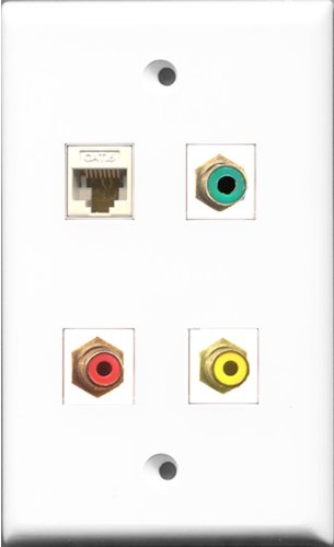 RiteAV 1 Port RCA Red and 1 Port RCA Yellow and 1 Port RCA Green and 1 Port Cat6 Ethernet White Wall Plate